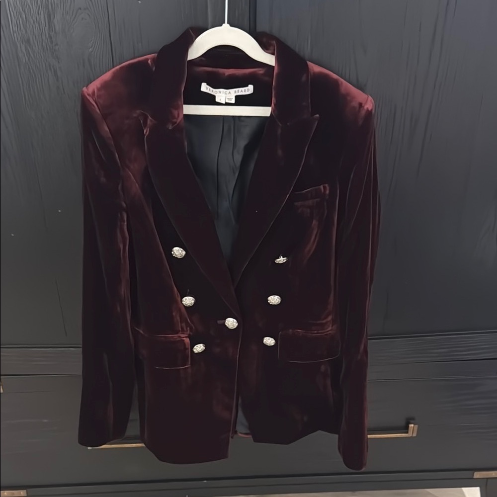 Burgundy Velvet Blazer with Silver Buttons